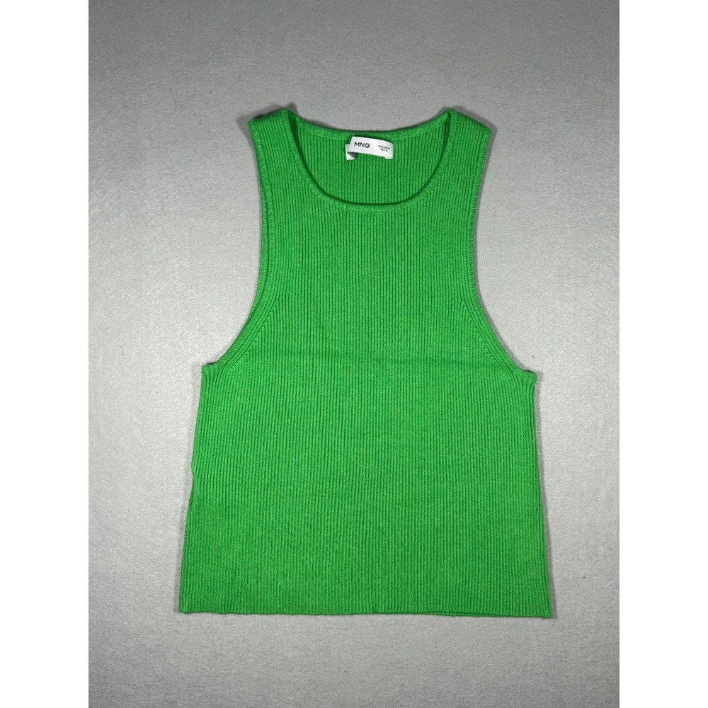 Capsule Layering Mango MNG Ribbed Knit Sweater Tank Green Crew Neck Size Med